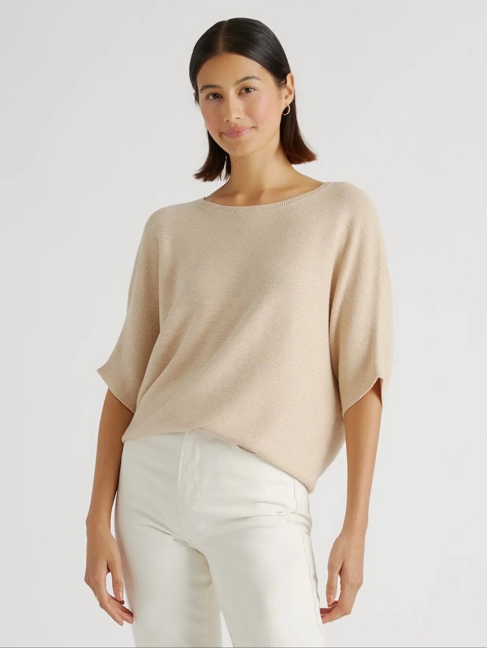 Quince Cotton Cashmere Chain Link Dolman Sleeve Heather Bone NWT Size Small